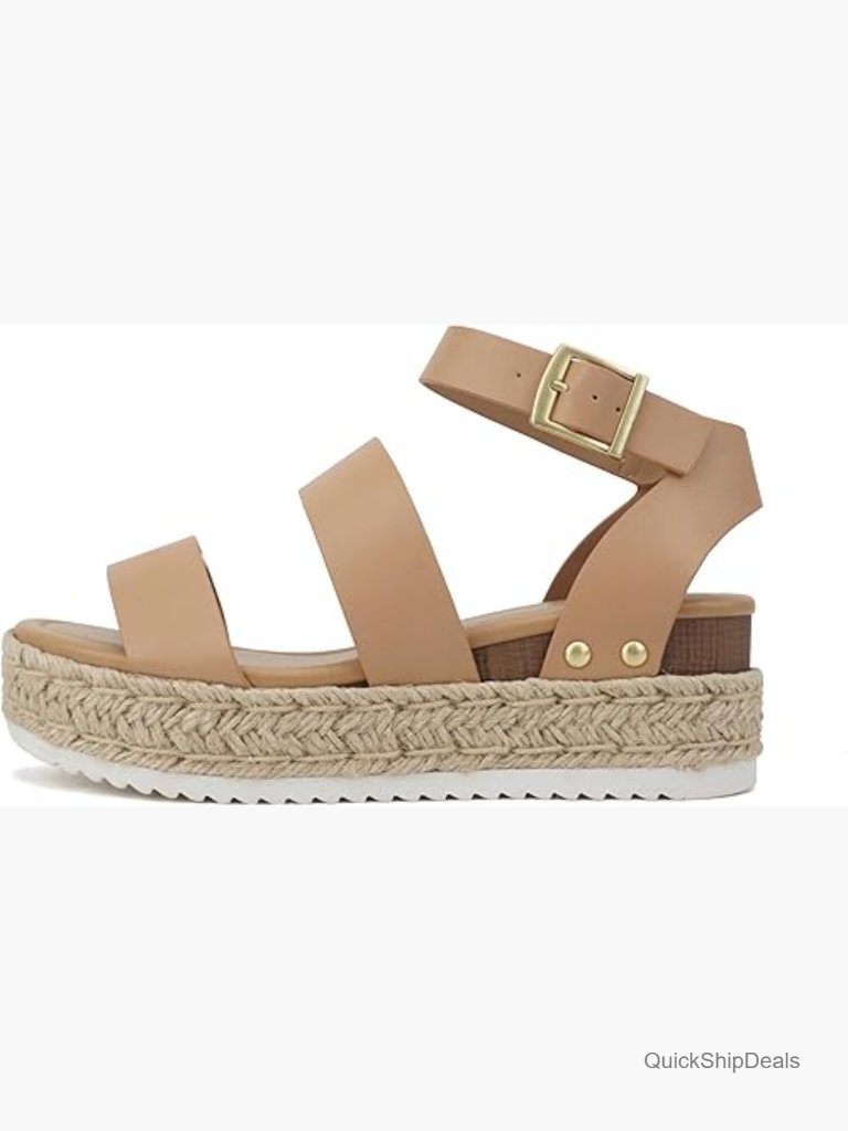 Open Toe Buckle Ankle Strap Espadrilles Flatform Wedge Sandals